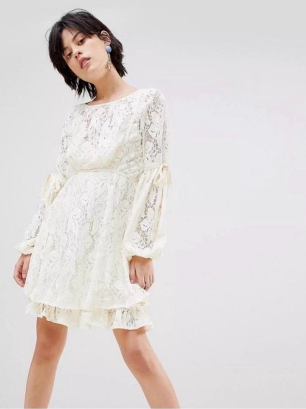 Free People Ivory Ruby Lace Mini Dress Boho Coquette Med *flaw